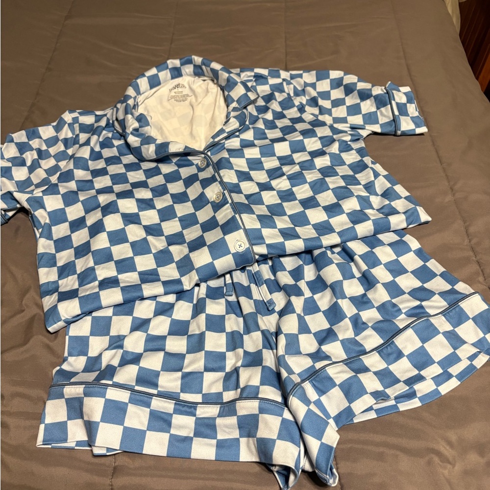 Double the Sprinkles Brayden Pajama Short Set Blue Checker